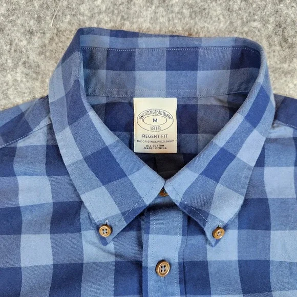 Brooks Brothers 1818 Regent Fit Shirt Men M Blue Buffalo Check Plaid Button Down - Picture 3 of 7